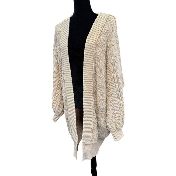 Free People Open Front Cable Knit Cardigan Sweater Small Beige Cotton - Picture 3 of 11